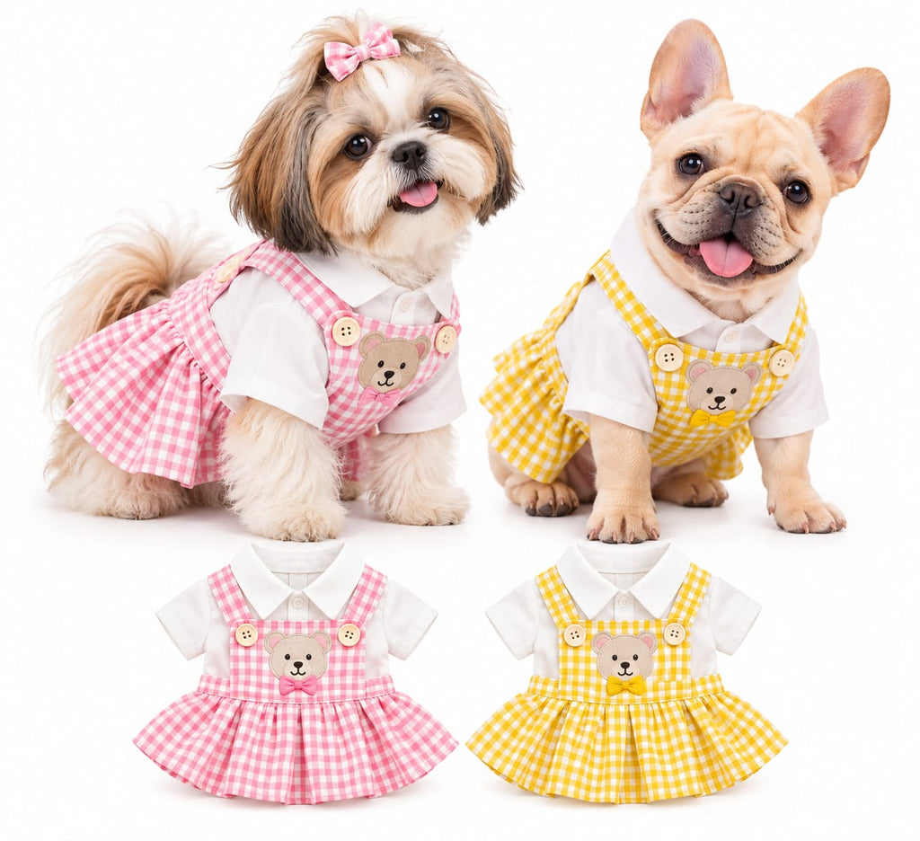 Vestido a Cuadros con Camisa y Osito para Perro