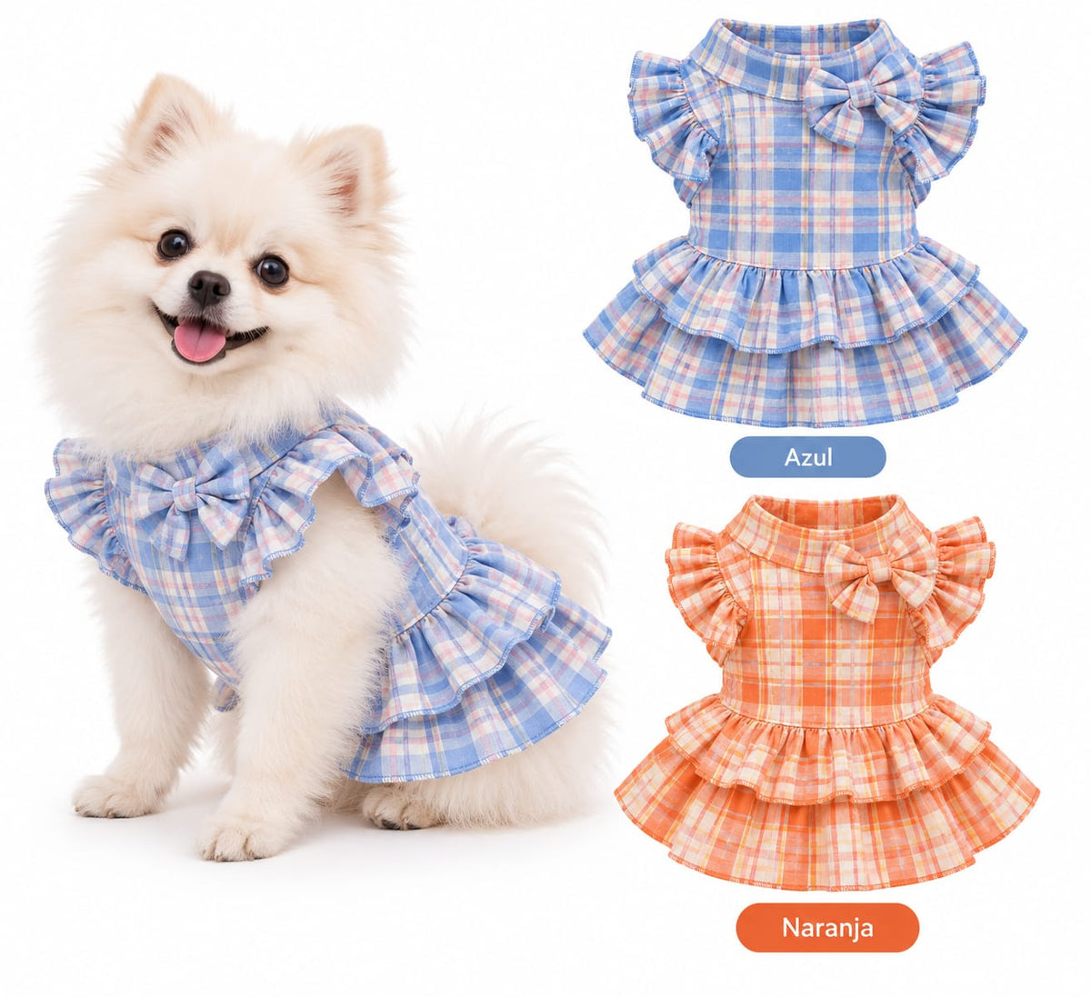 Vestido a Cuadros con Moño para Perro